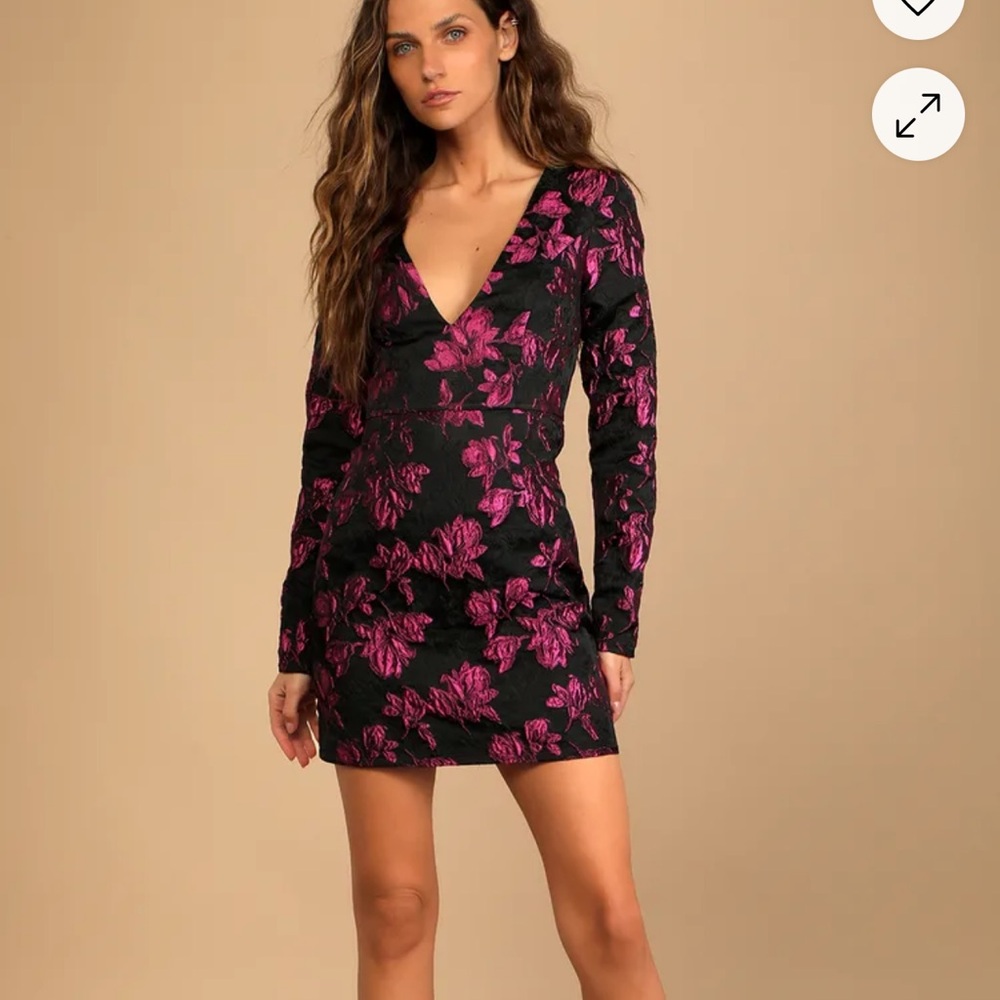 Lulus Floral Black and Pink Women's Dress